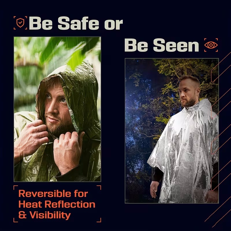 Portable Emergency Poncho 4‑Pi - Survival Blanket Reflective recension och pris